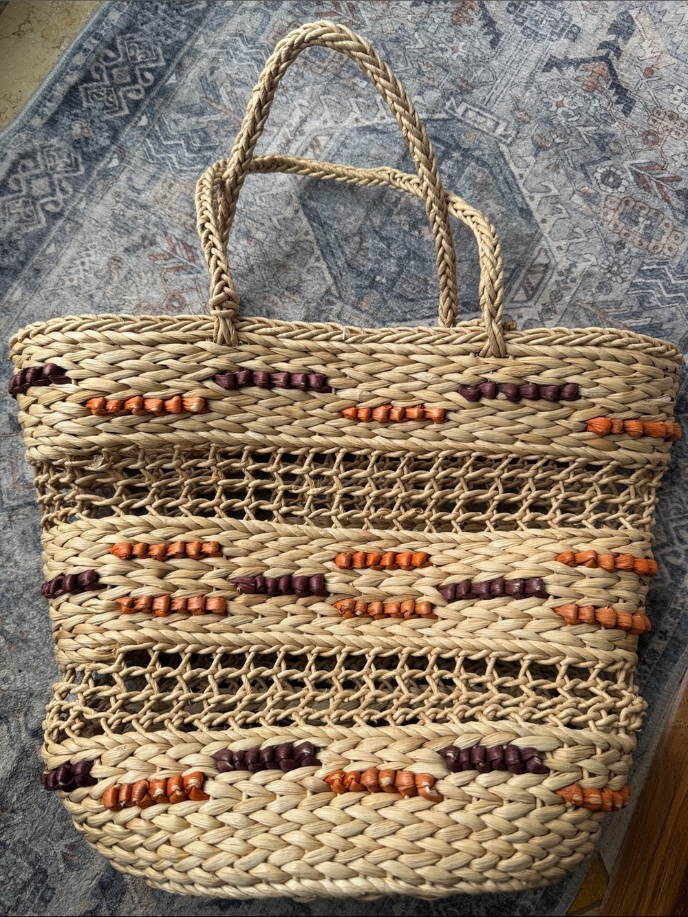 Boho Woven Straw Tote Bag Beach Market Raffia Style Carryall Size S/M - Picture 10 of 14
